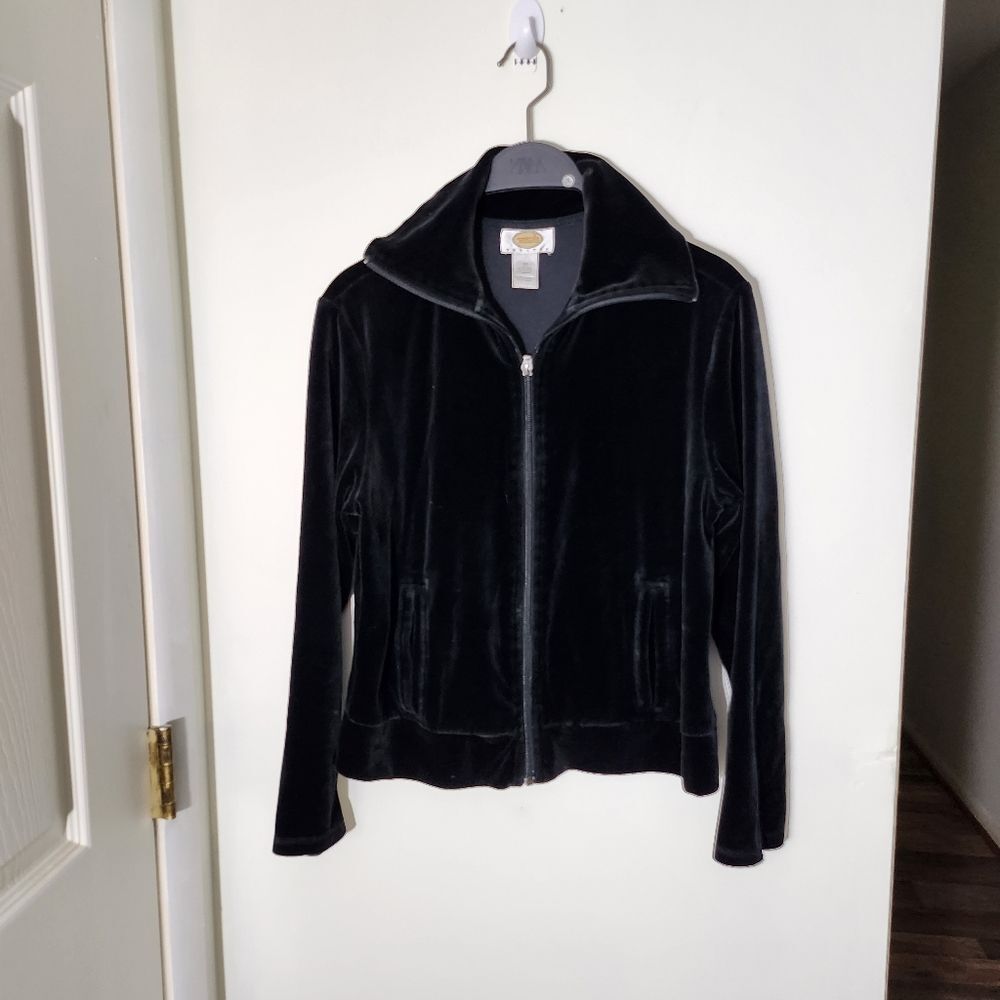 Vitnage Talbots Petite Black Velvet Jacket sweatshirtFull zipper. Made in Korea